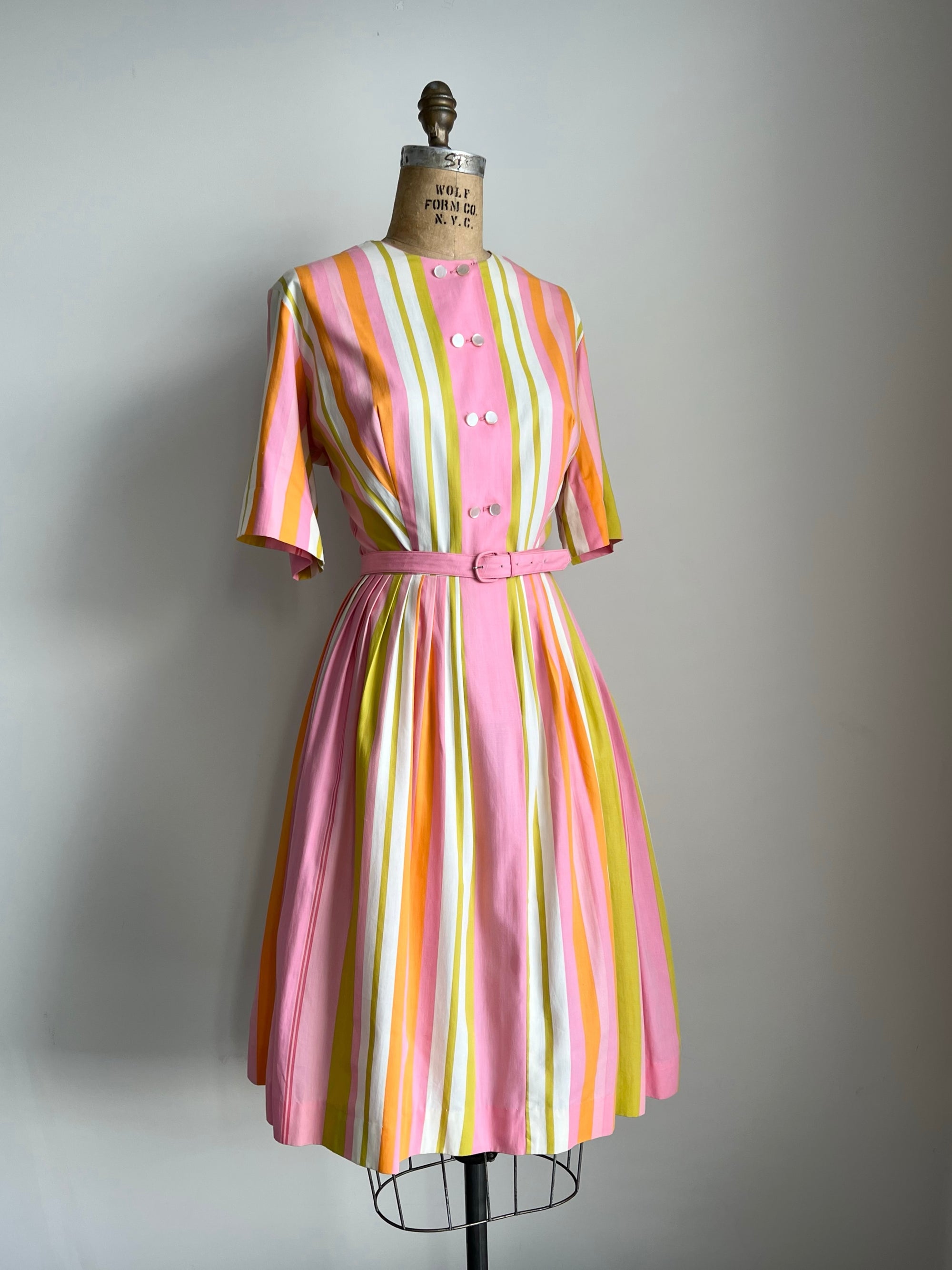 1950s Candy Striped Pink Midi Dress L/XL