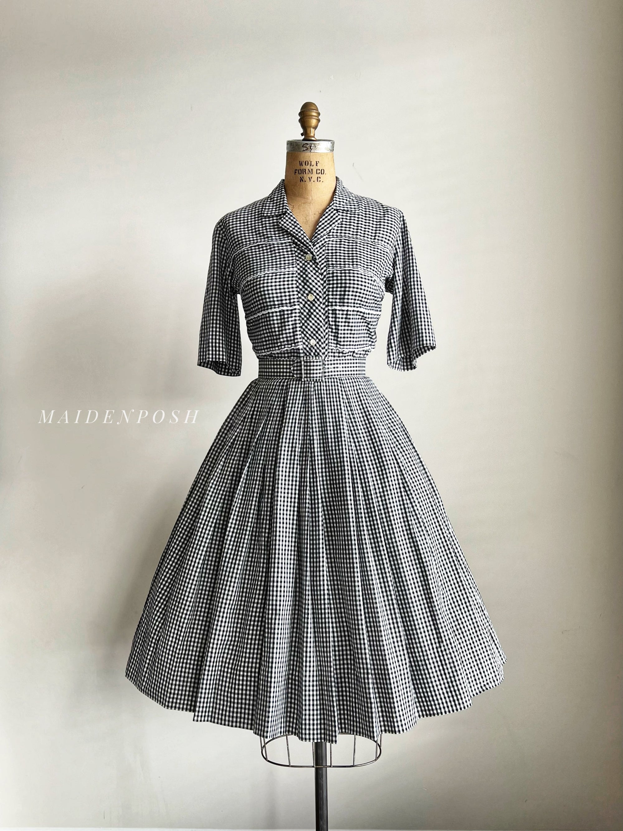 1950s Phyllis of Dallas Black and White Gingham Dress MEDIUM